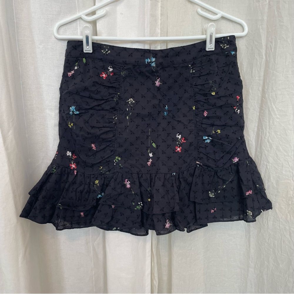 Parker Women's Black Flower Ruffle Floral Cotton Eyelet Mini Skirt